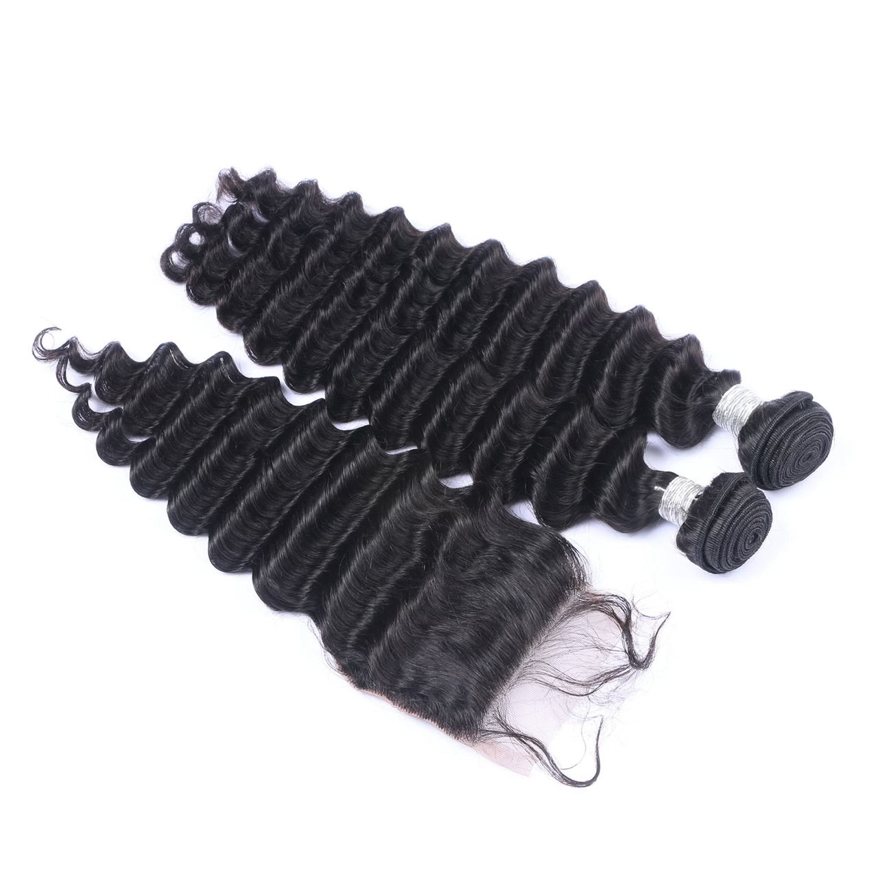 Virgin Deep Wave Hair 3 Bundles with HD Lace Closure Virgin Human Hair