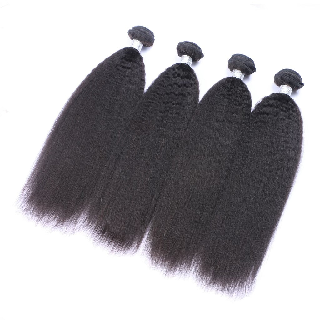 Virgin Kinky Straight Hair 3 Bundles with HD Lace Closure Virgin Human Hair