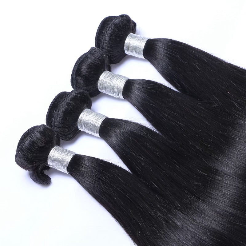 Virgin Straight Hair 3 Bundles with HD Lace Closure Virgin Human Hair